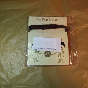 Leather Rakhi Bracelet For "My Dear Brother", New, Factory Sealed, Brown, Charm